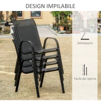Outsunny Set cu 4 scaune cu cotiere, Scaune stivuibile pentru gradina, pentru veranda, balcon, exterior, Negru(m-5)