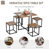 HOMCOM 5 Piece Dining Table and Chairs Set 4, Industrial Space Saving Table and Chairs with Metal Frame, Square Kitchen Table and Stools for Dining Room, Brown(m-5)