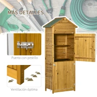 Outsunny Armario de Jardín de Madera 79x49x191,5 cm 0,28 m² Cobertizo para Almacenaje de Herramientas con Techo Asfáltico 3 Estantes y 2 Puertas con Cerrojo para Exterior Terraza Natural(m-7)
