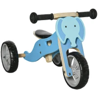 AIYAPLAY 2 en 1 Bicicleta sin Pedales de Madera para +18 Meses Triciclo Infantil Modelo Elefante 60x38x38 cm Azul(m-1)