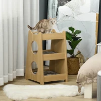 PawHut Cama para Gatos de 3 Niveles con Alfombrillas Extraíbles y Múltiples Entradas Mueble Litera para Gatitos 50x43x74 cm Color Madera Natural(m-2)