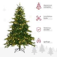 HOMCOM Sapin de Noël artificiel lumineux 180 cm 1705 branches 320 LED - support pied pliable vert(m-4)