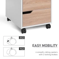 HOMCOM 3 Drawer Mobile File Cabinet, Vertical Filing Cabinet with Wheels for Home Office, Oak(m-6)