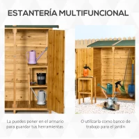Outsunny Caseta de Jardín de Madera 140x75x157 cm Cobertizo para Almacenaje de Herramientas con Techo Asfáltico Estantería y 2 Puertas con Cerrojo para Exterior Terraza Natural(m-4)