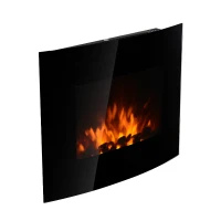 HOMCOM Chimenea Eléctrica 900W/1800W Chimenea Decorativa de Pared con Temperatura Ajustable Efecto Llamas Atmosféricas y Mando a Distancia para Sala 25-30 m² 65x11,4x52 cm Negro(m-10)