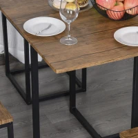 HOMCOM 5 Piece Dining Table and Chairs Set 4, Industrial Space Saving Table and Chairs with Metal Frame, Square Kitchen Table and Stools for Dining Room, Brown(m-10)