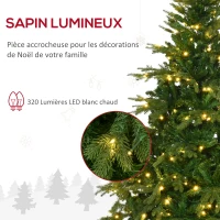 HOMCOM Sapin de Noël artificiel lumineux 180 cm 1705 branches 320 LED - support pied pliable vert(m-5)
