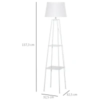 HOMCOM Lámpara de Pie Trípode de Metal Casquillo E27 de Máximo 40W con Pantalla de Lino y Estante de 2 Niveles 32,5x32,5x157,3 cm Blanco(m-3)