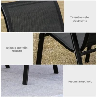 Outsunny Set cu 4 scaune cu cotiere, Scaune stivuibile pentru gradina, pentru veranda, balcon, exterior, Negru(m-6)