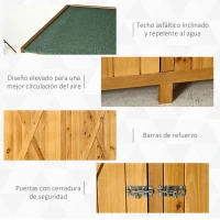Outsunny Caseta de Jardín de Madera 140x75x157 cm Cobertizo para Almacenaje de Herramientas con Techo Asfáltico Estantería y 2 Puertas con Cerrojo para Exterior Terraza Natural(m-6)