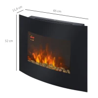 HOMCOM Chimenea Eléctrica 900W/1800W Chimenea Decorativa de Pared con Temperatura Ajustable Efecto Llamas Atmosféricas y Mando a Distancia para Sala 25-30 m² 65x11,4x52 cm Negro(m-3)