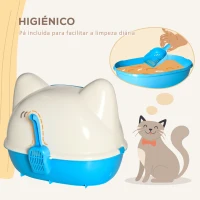 PawHut Caja de Arena para Gatos Arenero Cerrado de Gato con Orificio de Entrada y Pala Incluida 59x42,5x47 cm Blanco y Azul(m-4)