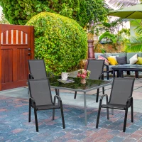 Outsunny Set cu 4 scaune cu cotiere, Scaune stivuibile pentru gradina, pentru veranda, balcon, exterior, Negru(m-2)