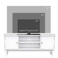 HOMCOM Suport pentru TV cu Dulap din MDF si lemn de Pin Stil Clasic, Alb Mat, 120x45x50cm(m-4)