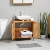 kleankin Móvel para Lavatório Pousar de Bambu com 2 Portas Armário Casa de Banho de Chão 66x29x61,5cm Madeira(m-7)