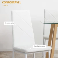 HOMCOM Conjunto de 4 Cadeiras de Sala de Jantar Estofadas em Couro Sintético com Encosto Alto e Pés de Aço 41x50x97cm Branco(m-6)