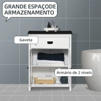 kleankin Armário Casa de Banho com 1 Gaveta 2 Portas e Prateleira Ajustável Estilo Moderno 60x30x80cm Branco e Preto(m-4)