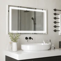 kleankin Espelho Casa de Banho com Luz LED com Interruptor Tátil 3 Luzes Ajustáveis Função de Memória 100x60cm Prata(m-2)