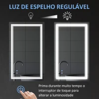 kleankin Espelho Casa de Banho com Luz LED com Interruptor Tátil 3 Luzes Ajustáveis Função de Memória 100x60cm Prata(m-5)