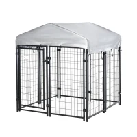 PawHut Parque para Animais de Estimação com Teto Malha de Metal e Porta com Fechadura 120x120x138cm Preto e Prata(m-10)