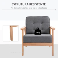 HOMCOM Poltrona Individual Estofada em Linho com Assento Acolchoado e Estrutura de Madeira 70x64,5x74cm Cinza e Madeira(m-6)