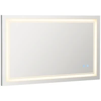 kleankin Espelho Casa de Banho com Luz LED com Interruptor Tátil 3 Luzes Ajustáveis Função de Memória 100x60cm Prata(m-11)