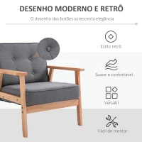 HOMCOM Poltrona Individual Estofada em Linho com Assento Acolchoado e Estrutura de Madeira 70x64,5x74cm Cinza e Madeira(m-4)