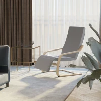 HOMCOM Fotoliu Relax cu Suport pentru Picioare pe 5 Niveluri si Tetiera din Lemn de Mesteacan(m-11)