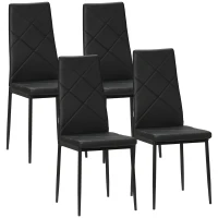 HOMCOM Conjunto de 4 Cadeiras de Sala de Jantar Estofadas em Couro Sintético com Encosto Alto e Pés de Aço 41x50x97cm Preto(m-10)