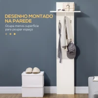 HOMCOM Móvel Cabide de Entrada com 4 Ganchos Cabide de Parede com Barra Suspensa de Alumínio 50x23,5x160cm Branco e Cinza(m-4)