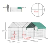 PawHut Gaiola para Animais de Estimação Gaiola para Coelhos e Galinhas com 2 Portas e Proteção Solar 220x103x103cm Prata e Verde(m-3)