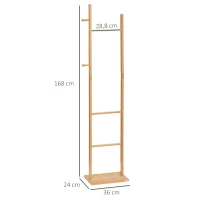 HOMCOM Cabide de Pé de Bambu com 2 Ganchos e 3 Barras Suspensas para Entrada Corredor Dormitório 36x24x168cm Madeira(m-3)