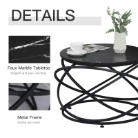 HOMCOM Masuta pentru Cafea Rotunda Blat Efect Marmura Cadru din Metal Negru(m-5)
