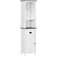 kleankin Coluna Casa de Banho com 3 Prateleiras de Armazenamento Armário e Gaveta 40x30x160cm Branco e Preto(m-10)
