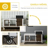 PawHut Coelheira de Madeira com Rodas para 1-2 Coelhos com Teto Abatível Bandeja Amovível 108x58x73,5cm Marrom Café e Branco(m-7)