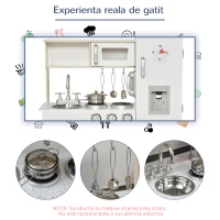 HOMCOM Bucatarie Jucarie din Lemn pentru Copii, cu Oale si Ustensile din Otel(m-4)