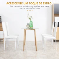 HOMCOM Conjunto de 4 Cadeiras de Sala de Jantar Estofadas em Couro Sintético com Encosto Alto e Pés de Aço 41x50x97cm Branco(m-4)