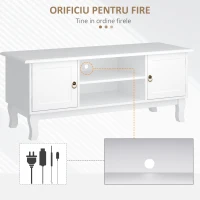 HOMCOM Suport pentru TV cu Dulap din MDF si lemn de Pin Stil Clasic, Alb Mat, 120x45x50cm(m-6)