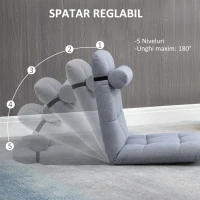 HOMCOM Fotoliu  cu suport pentru spate, scaun de lectura reglabil pe 5 niveluri, vizionarea televizorului si meditatie, gri(m-4)
