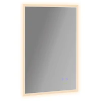 kleankin Specchio Bagno con Luce LED, Funzione Anti-Appannamento e Tasti Touch, 70x50cm, Argento(m-1)