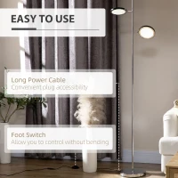 HOMCOM Modern Floor Lamps for Living Room, Standing Lamp with 2 Light White LED, Adjustable Head, 25x25x165cm, Chrome(m-6)