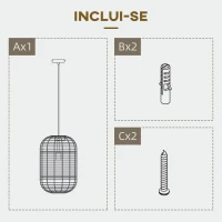 HOMCOM Candeeiro Suspenso de Corda de Papel Candeeiro de Teto com Corda Ajustável Ø30x47cm Natural e Preto(m-7)