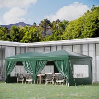 Outsunny 3 x 6 m Pop Up Gazebo with Sides and Windows, Height Adjustable Wedding Camping Party Tent Canopy Marquee with Storage Bag for Garden, Event, Green(m-2)