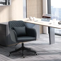 Vinsetto Velvet Office Chair, Desk Chair, Makeup Vanity Chair with Massage Lumbar Pillow and Rolling Wheels for Bedroom and Home, Deep Blue(m-2)