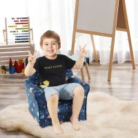 HOMCOM Kids Planet-Themed Armchair, with Non-Slip Feet, Wooden Frame - Blue(m-2)