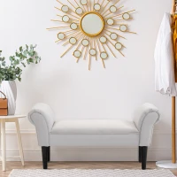 HOMCOM Banco de Pé de Cama Banco com Braços Curvados Estofado e Pés de Madeira Carga Máxima 130kg 102x31x51cm Cinza(m-13)