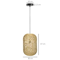 HOMCOM Candeeiro Suspenso de Corda de Papel Candeeiro de Teto com Corda Ajustável Ø30x47cm Natural e Preto(m-3)