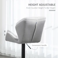 HOMCOM Bar Stools Set Of 2, Luxurious Velvet-Touch Barstools with Metal Frame Footrest Round Base Triangle Indenting Moulded Seat Adjustable Height Swivel Grey(m-5)