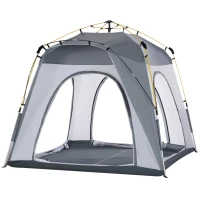 Outsunny 4 Person Automatic Camping Tent, Outdoor Pop Up Tent, Portable Backpacking Dome Shelter, Light Grey(m-11)