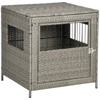 PawHut Wicker Dog Cage, with Lockable Door, Washable Cushion, for Small Dogs - Grey(m-1)